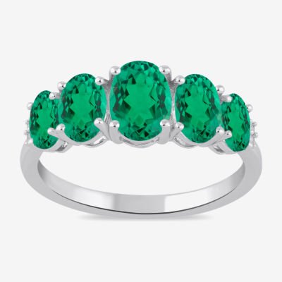 Womens Lab Created Green Emerald Sterling Silver Oval 5-Stone Band