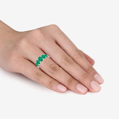 Womens Lab Created Green Emerald Sterling Silver Oval 5-Stone Band