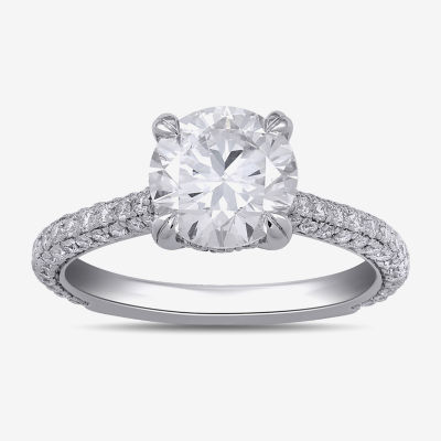 Signature By Modern Bride (F / Si1) Womens 2 3/4 CT. T.W. Lab Grown White Diamond 14K White Gold Round Side Stone Engagement Ring