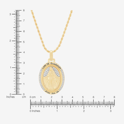 Our Lady Of Guadalupe Mens White Cubic Zirconia 14K Gold Over Silver Cross Pendant