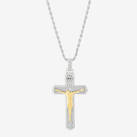Mens White Cubic Zirconia 14K Gold Over Silver Sterling Silver Cross Pendants, One Size