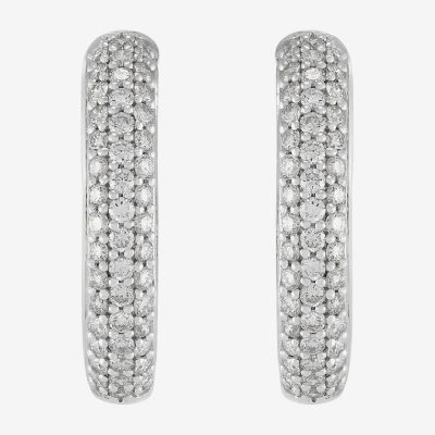 (H-I,Si2) Womens 1 CT. T.W. Lab Grown White Diamond Sterling Silver 20mm Hoop Earrings