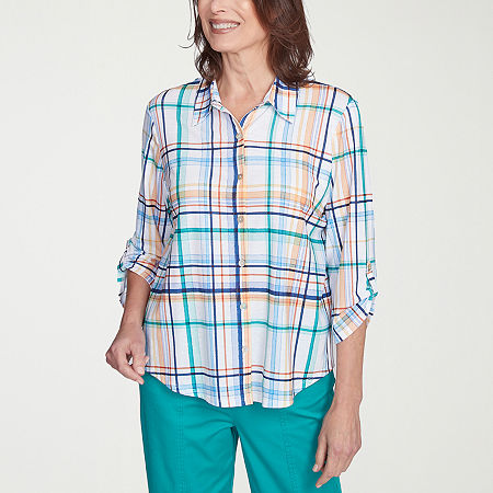 Alfred Dunner Nantucket Womens 3/4 Sleeve Button-Down Shirt