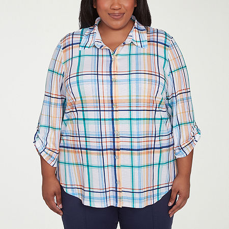 Alfred Dunner Plus Nantucket Womens 3/4 Sleeve Blouse, 2x, Blue