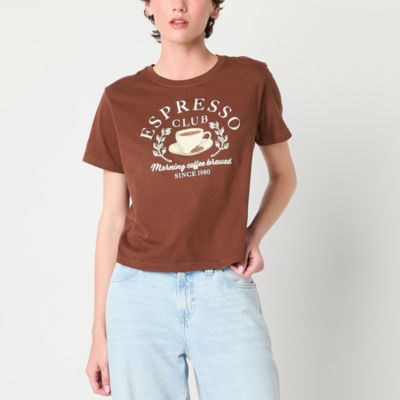 Jerry Leigh Espresso Club Semi Fit Tee Womens Juniors Crew Neck Short Sleeve Modern Fit Graphic T-Shirt