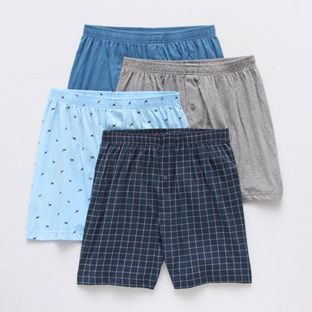 Stafford Knit Mens 4 Pack Boxers, Medium, Blue