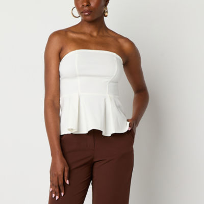 Worthington Womens Straight Neck Peplum Top