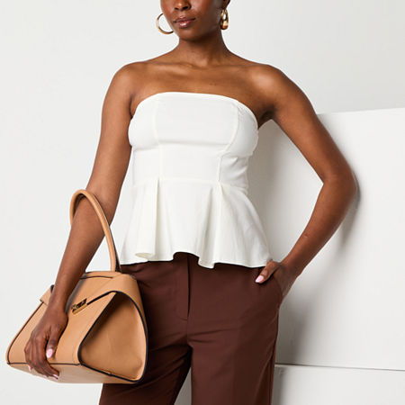 Worthington Womens Straight Neck Peplum Top