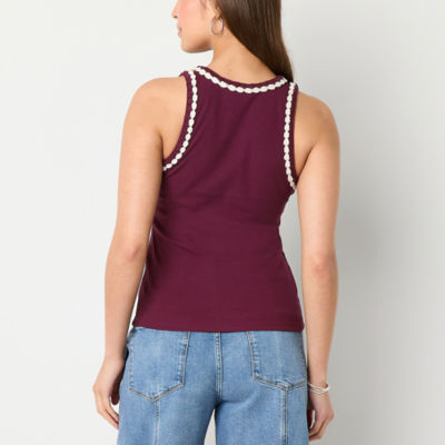 a.n.a Crochet Trim Womens Crew Neck Sleeveless Tank Top