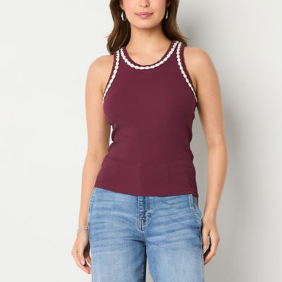 a.n.a Crochet Trim Womens Crew Neck Sleeveless Tank Top