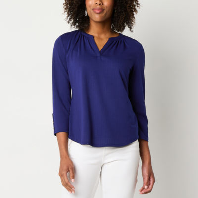 Liz Claiborne Womens V Neck 3/4 Sleeve Blouse