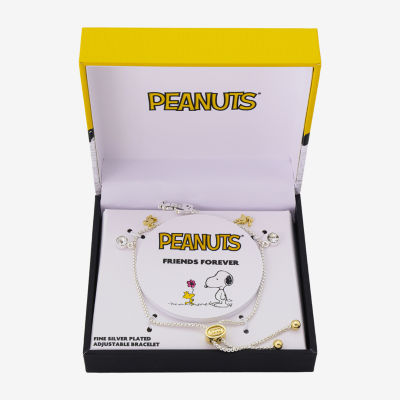 Disney Classics Womens Cubic Zirconia 10K Gold Over Brass Pure Silver Over Brass Peanuts Snoopy Charm Bracelet