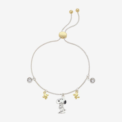 Disney Classics Womens Cubic Zirconia 10K Gold Over Brass Pure Silver Over Brass Peanuts Snoopy Charm Bracelet