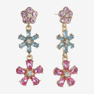 Monet Jewelry Womens Multi Color Glass Flower Hypoallergenic Drop Earrings