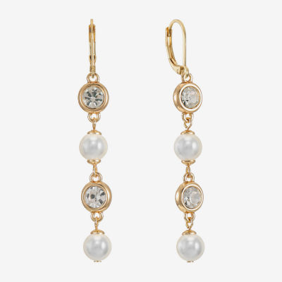 Monet Jewelry Womens Glass Simulated Pearl Round Drop Earrings