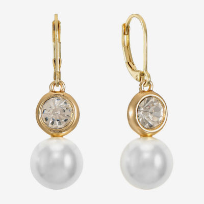 Monet Jewelry Womens Glass Simulated Pearl Round Drop Earrings