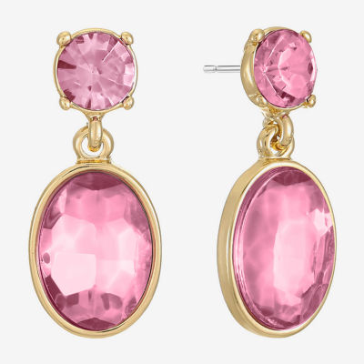 Monet Jewelry Womens Pink Glass Oval Hypoallergenic Drop Earrings