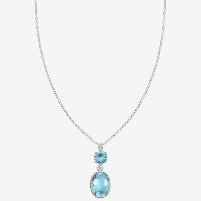 Monet Jewelry Womens Blue Glass Oval 17 Inch Pendant Necklace