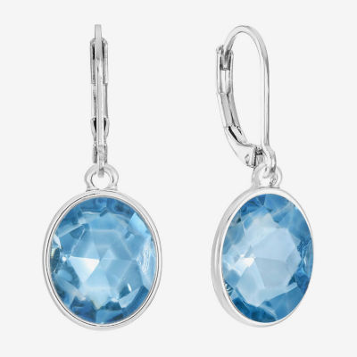 Monet Jewelry Womens Blue Glass Oval Drop Earrings