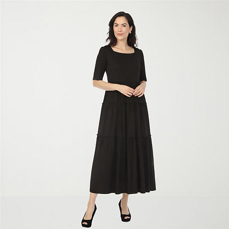 White Mark Square Neck Short Sleeve Tiered Womens Square Neck Elbow Sleeve Fitted Maxi Dress