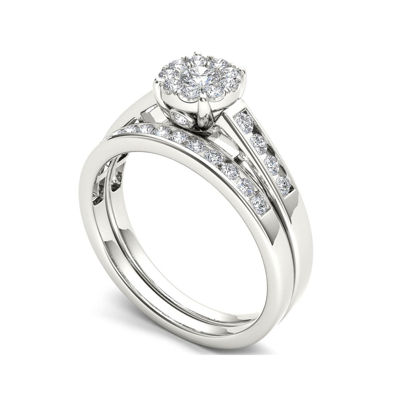 1/2 CT.T.W. Natural Diamond 10K White Gold Bridal Ring Set