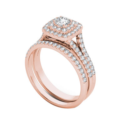 1 CT.T.W. Natural Diamond 10K Rose Gold Bridal Ring Set