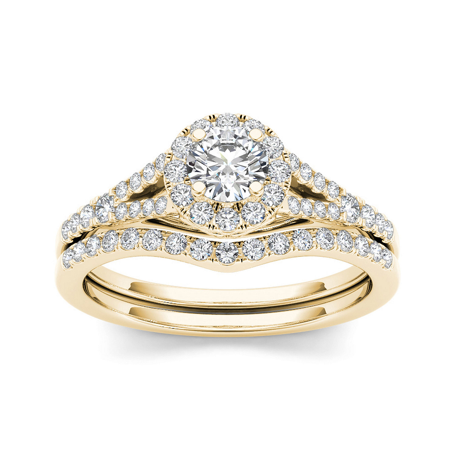 3/4 CT. T.W. Diamond 10K Yellow Gold Bridal Ring Set , Color: Yellow ...