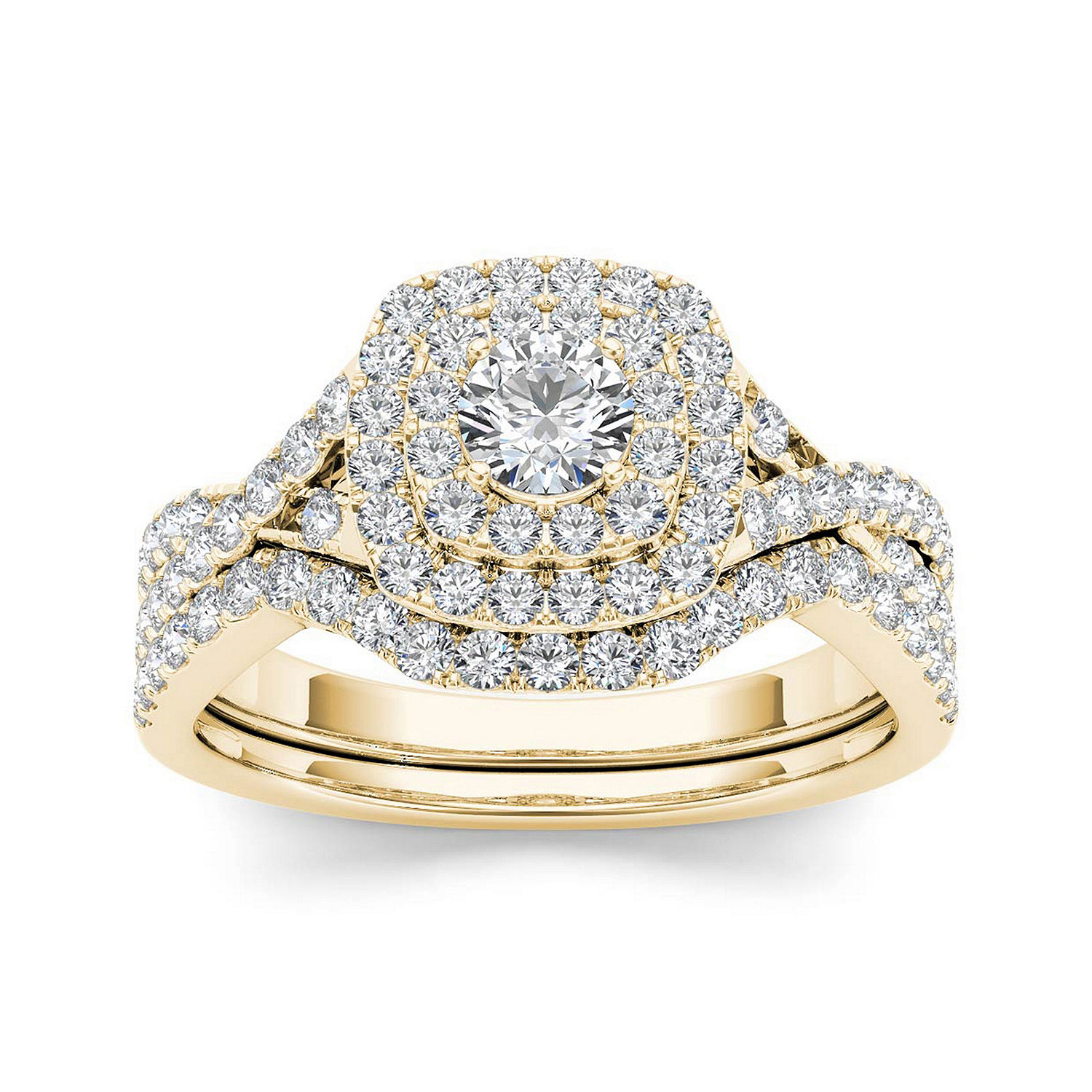 7/8 CT. T.W. Diamond 10K Yellow Gold Bridal Ring Set , Color: Yellow ...