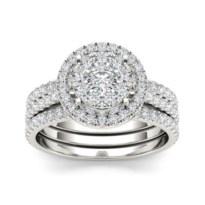 1 CT.T.W. Natural Diamond 10K White Gold Bridal Ring Set