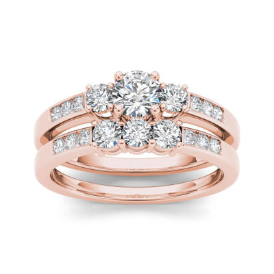 1 CT.T.W. Natural Diamond 14K Rose Gold Bridal Ring Set