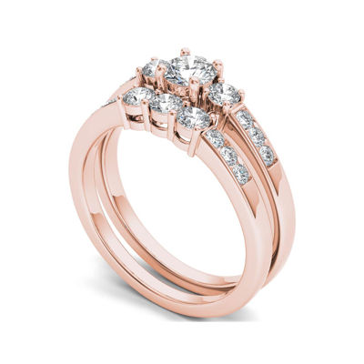 1 CT.T.W. Natural Diamond 14K Rose Gold Bridal Ring Set