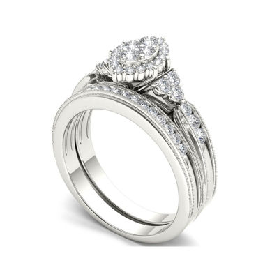 1/2 CT.T.W. Natural Diamond 10K White Gold Bridal Ring Set