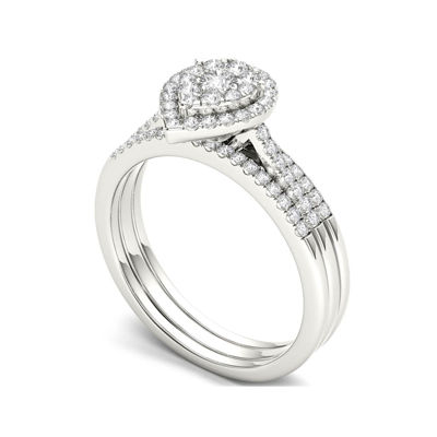 1/2 CT.T.W. Natural Diamond 10K White Gold Bridal Ring Set