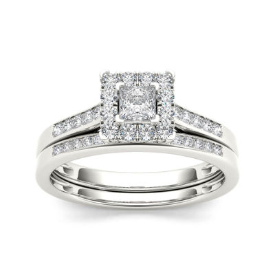 1/2 CT.T.W. Natural Diamond 10K White Gold Bridal Set Ring