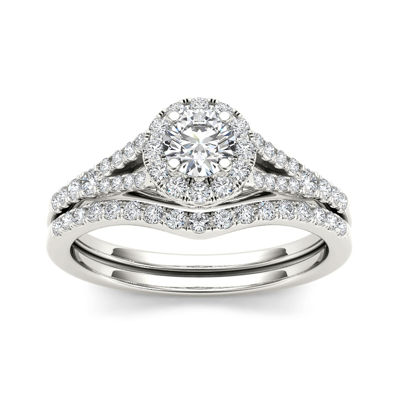3/4 CT.T.W. Natural Diamond 10K White Gold Bridal Ring Set