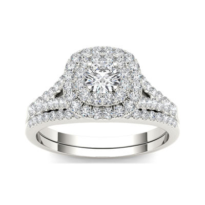 1 CT.T.W. Natural Diamond 10K White Gold Engagement Ring Set