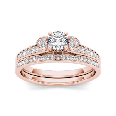 1/2 CT.T.W. Natural Diamond 10K Rose Gold Bridal Set Ring, Color: Rose ...