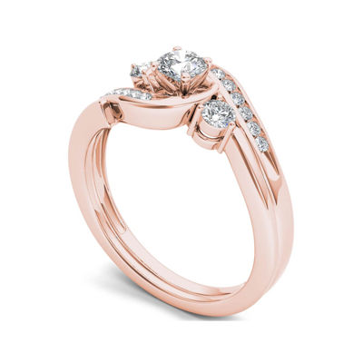 1/2 CT.T.W. Natural Diamond 10K Rose Gold 3-Stone Bypass Ring Set