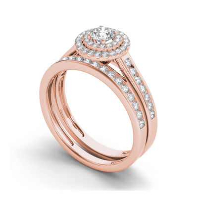 3/4 CT.T.W. Natural Diamond 10K Rose Gold Bridal Ring Set
