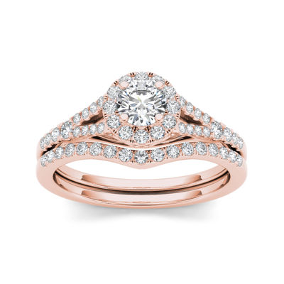 3/4 CT.T.W. Natural Diamond 10K Rose Gold Bridal Set Ring