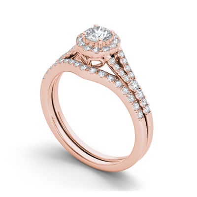 3/4 CT.T.W. Natural Diamond 10K Rose Gold Bridal Set Ring