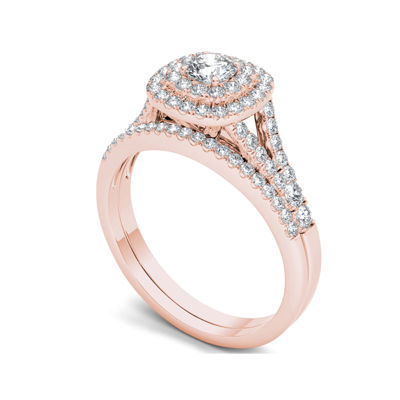 1 CT.T.W. Natural Diamond Halo 10K Rose Gold Engagement Ring Set