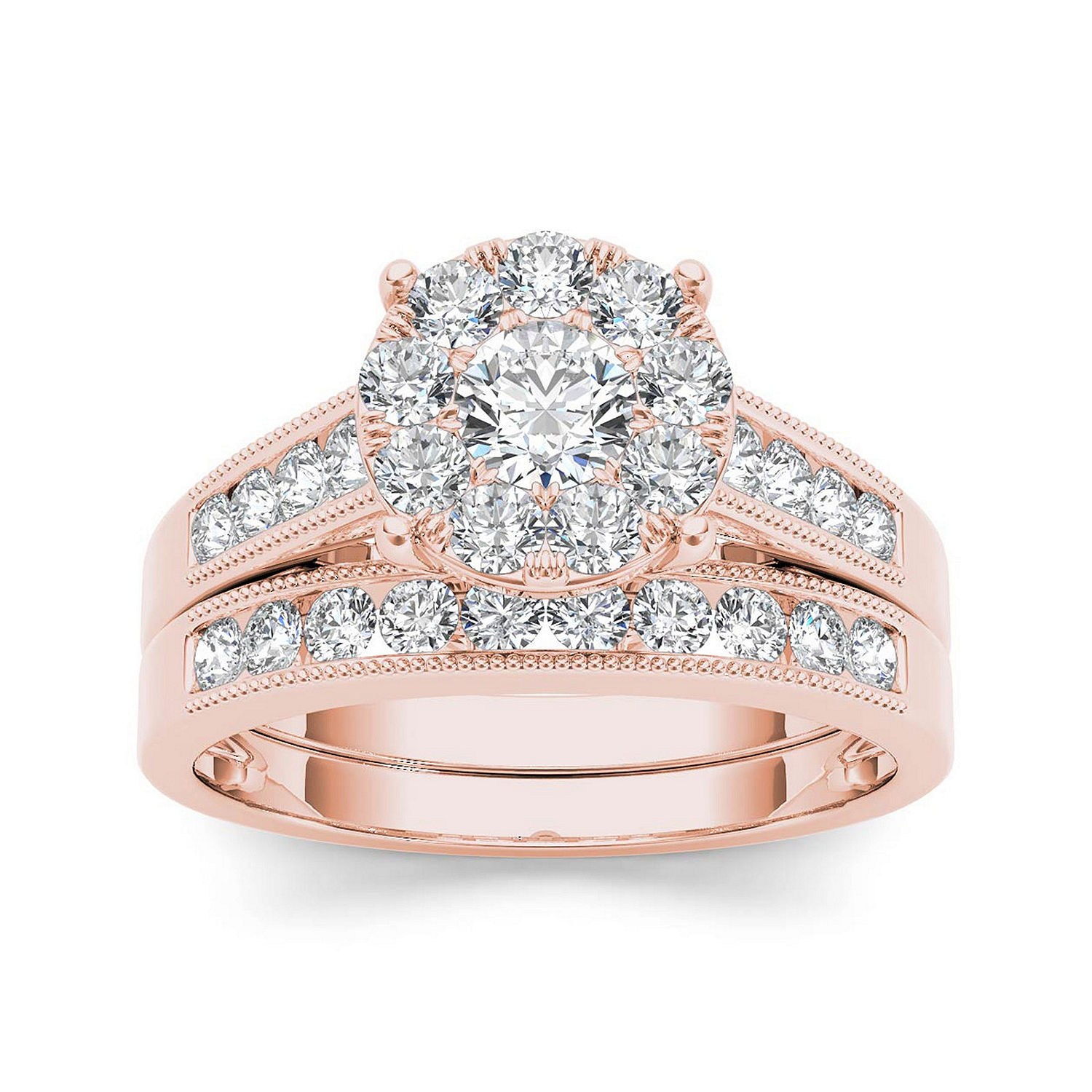 1 CT. T.W. Diamond 10K Rose Gold Bridal Ring Set, Color: Rose Gold ...