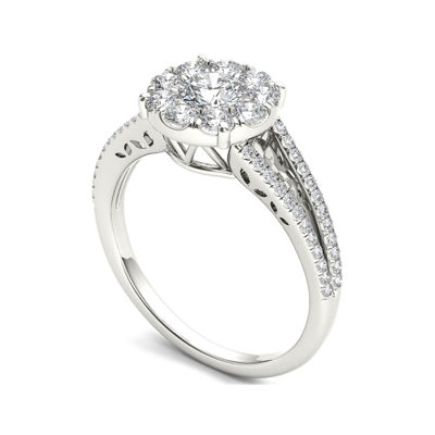 1 CT.T.W. Natural Diamond Cluster 10K White Gold Engagement Ring