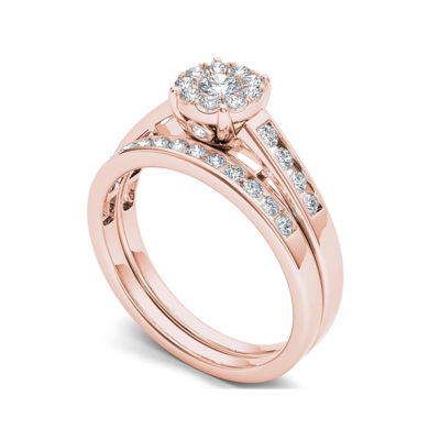 1/2 CT.T.W. Natural Diamond 10K Rose Gold Bridal Ring Set