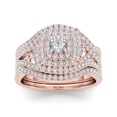 1 CT.T.W. Natural Diamond 10K Rose Gold Bridal Ring Set