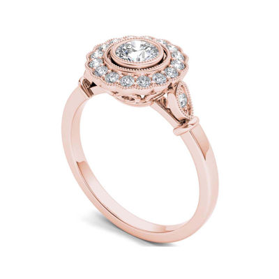 1/2 CT.T.W. Natural Diamond Flower Halo 10K Rose Gold Engagement Ring