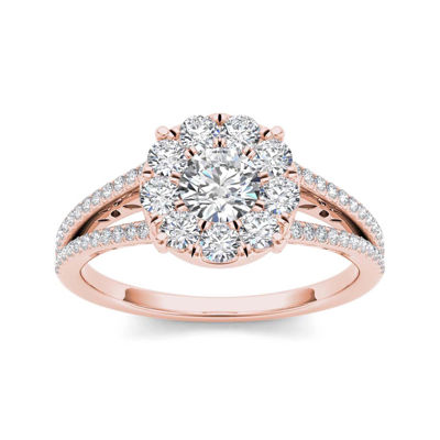 1 CT.T.W. Natural Diamond Cluster 10K Rose Gold Engagement Ring