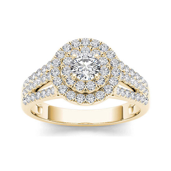 1 CT.T.W. Natural Diamond Halo 10K Yellow Gold Engagement Ring, Color ...