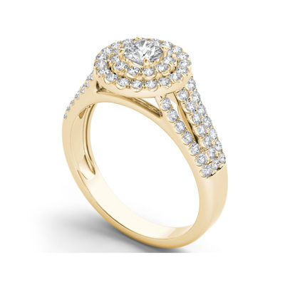 1 CT.T.W. Natural Diamond Halo 10K Yellow Gold Engagement Ring